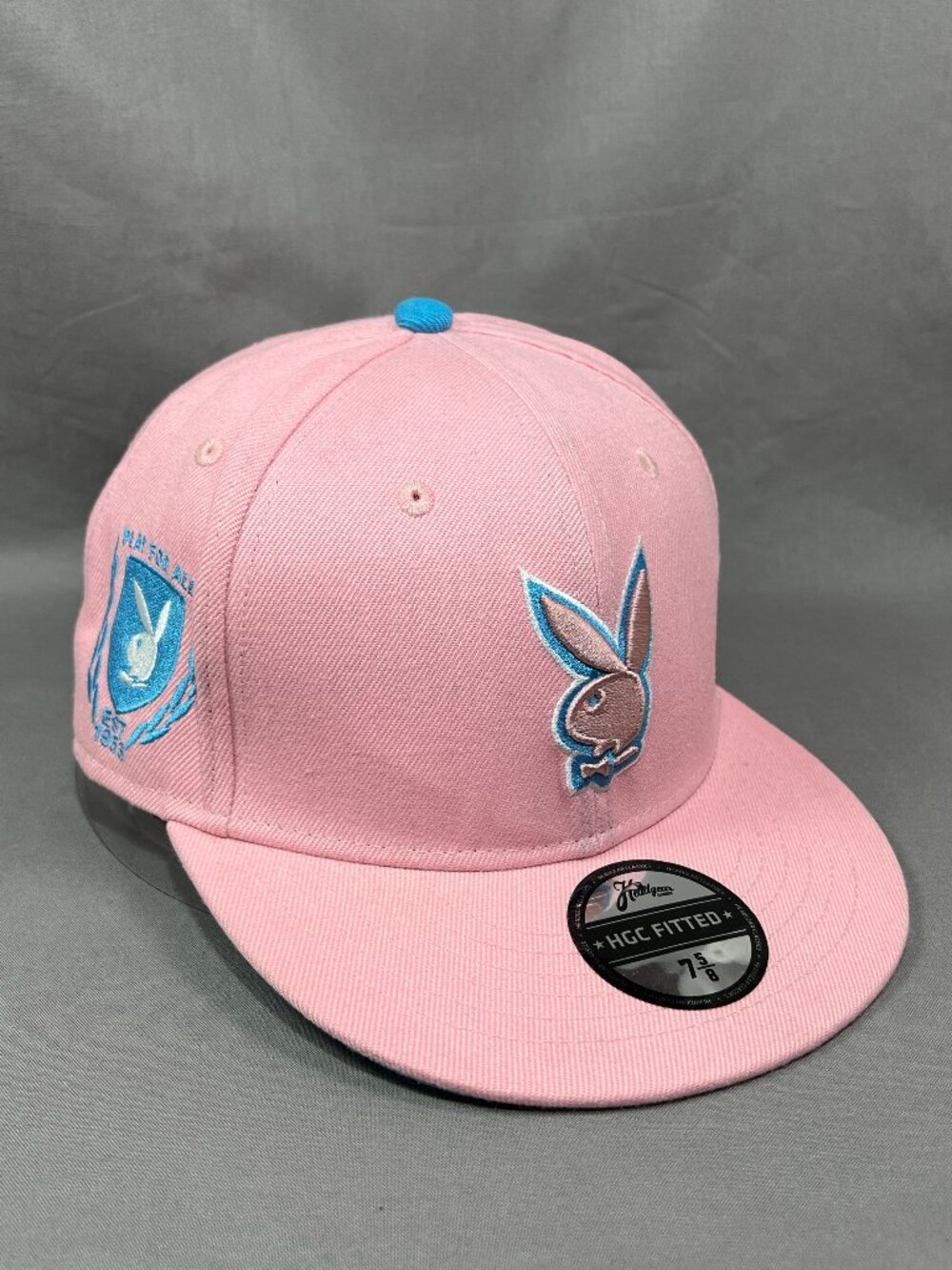 Playboy Bunny Headgear Classics Fitted Hat 7 5/8 Pink Flat Bill Retro Adult Cap